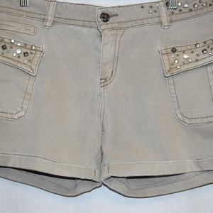 Miss Me Cargo Shorts. Embellished Khaki. Size 30